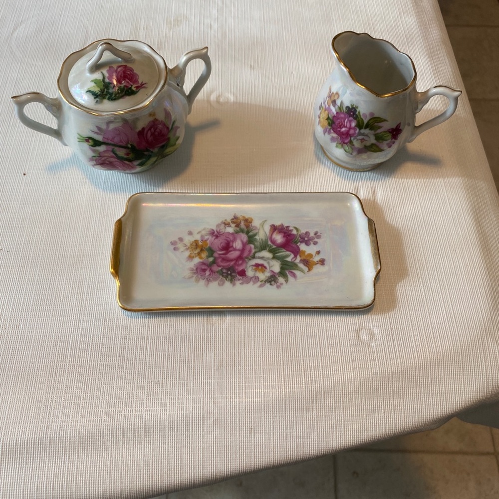 ☕️🍵Sugar & Creamer🥛🍶Set with Tray🍯, Antique